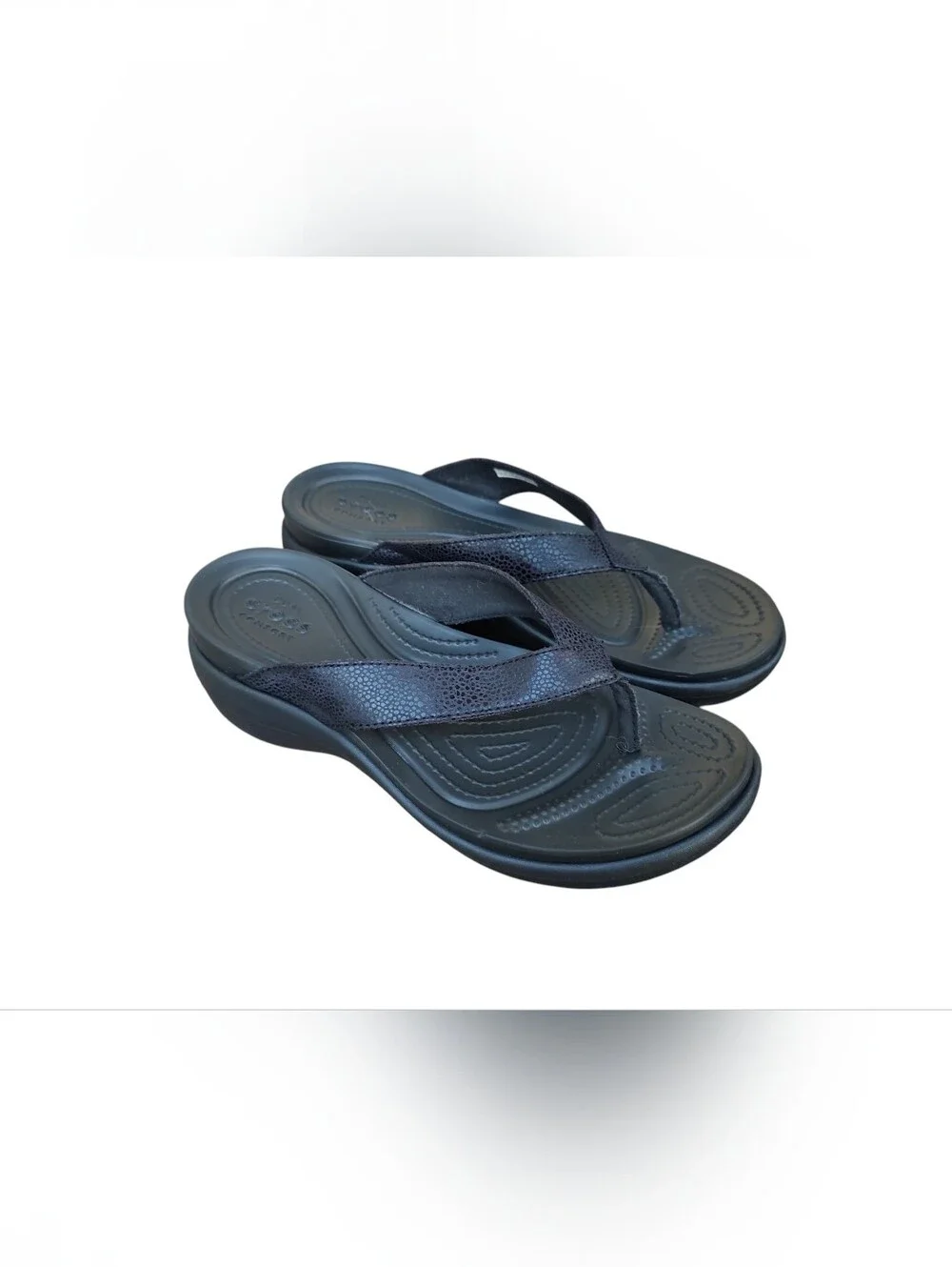 CROCS Black Wedge Thong Sandals